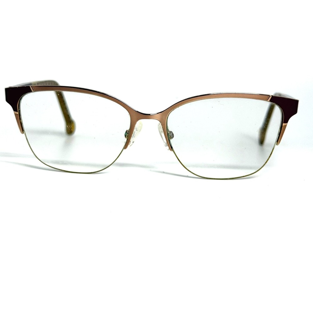 Carolina Herrera VHE 851K Cat Eye Eyeglasses Rose Gold Burgundy Monogram 53-16